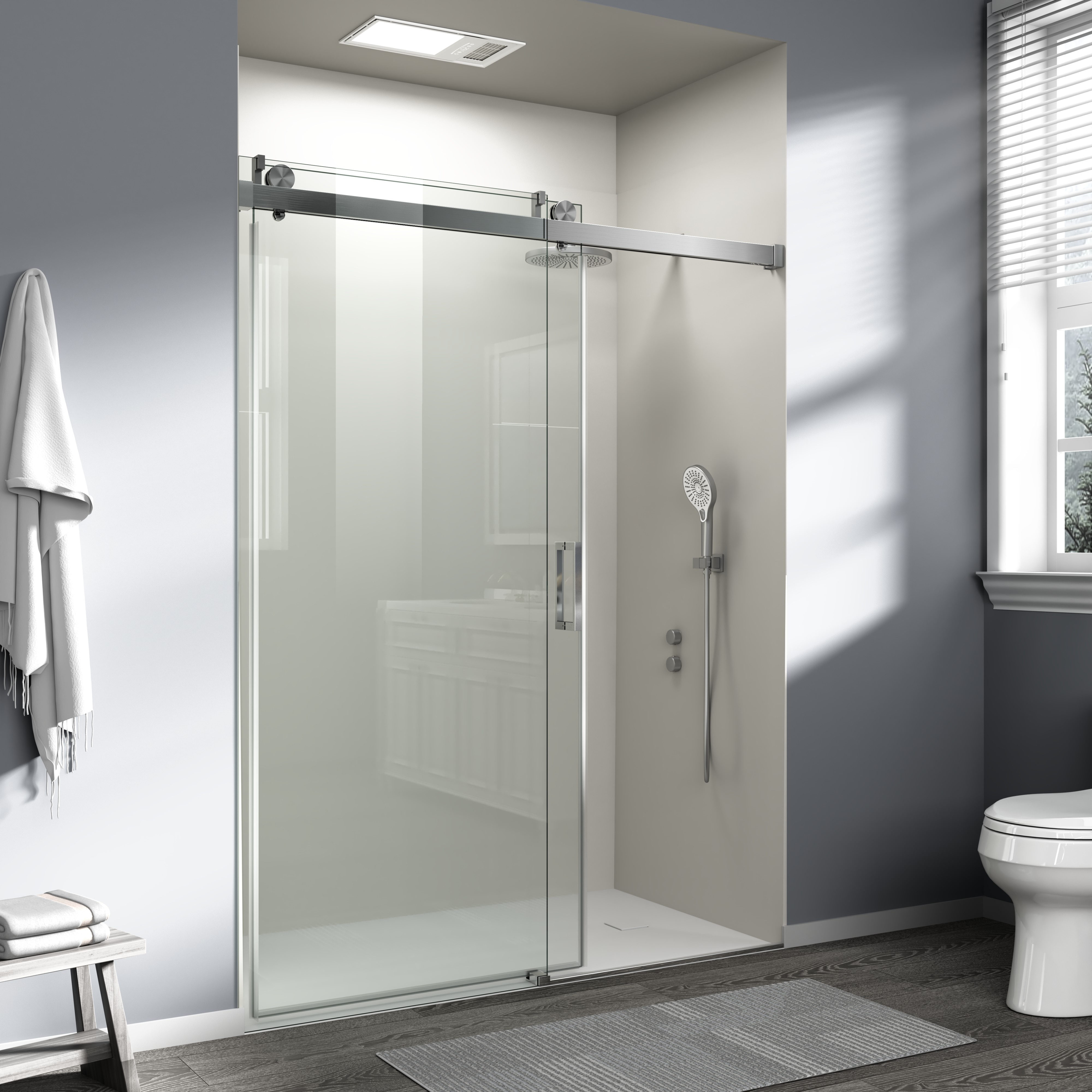 Frameless Sliding Shower Door Brushed Nickel Single Glass Panel_voghion.com